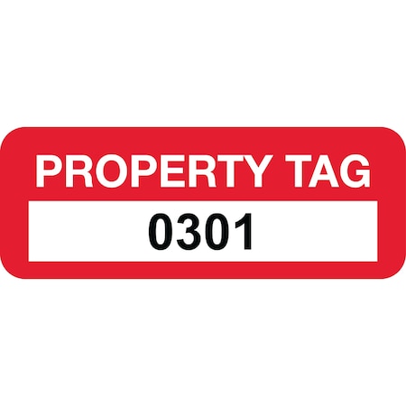 Lustre-Cal Property ID Label PROPERTY TAG Polyester Dark Red 2in x 0.75in Serialized 0301-0400, 100PK 253744Pe1Rd0301